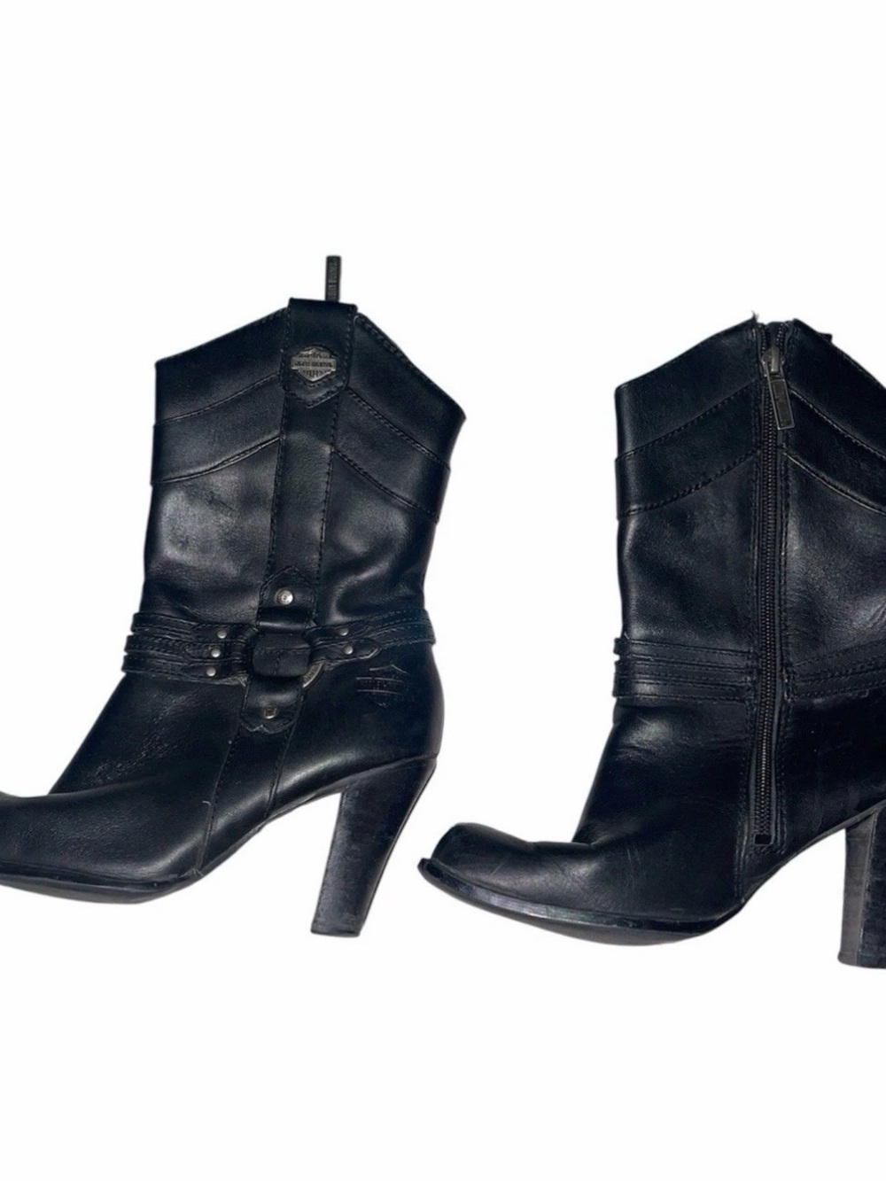 Harley-Davidson Women's Black Leather Harness Heel Ankle Boots